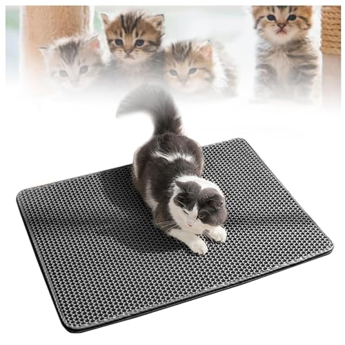 Katzenstreumatte Katzenmatte Waben Doppelschicht Design Katzen Klomatte Urin-und Wasserdichtes Material Easy Clean Streukontrolle Matte Vor Katzenklo Black-M