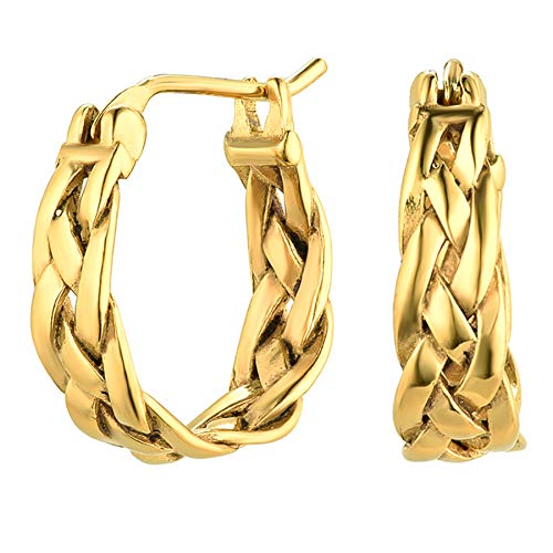 JewelryWe Creolen Herren Damen Geflochten Gedreht Ohrringe Ohrstecker Retro Edelstahl Ohrschmuck für Männer Frauen Gold Halloween