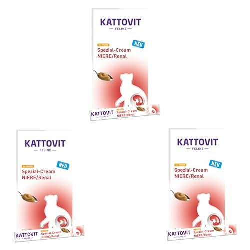 Kattovit Spezial-Creme Niere Renal mit Huhn 3er Pack 3 x 6 x 15 g Ergänzungsfuttermittel für ausgewachsene Katzen Ganz ohne Zucker und Farb- und Konservierungsstoffe