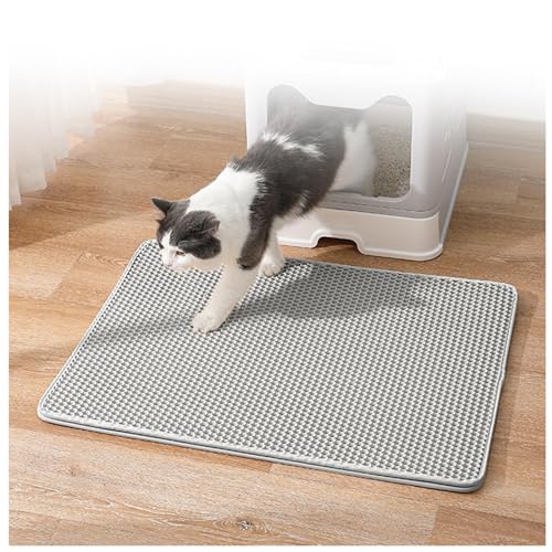 Matte Katzentoilette Katzenmatte Waben Doppelschicht Design Streumatte Katzenklo Urin-und Wasserdichtes Material Easy Clean Streukontrolle Litter Mat Gray-M