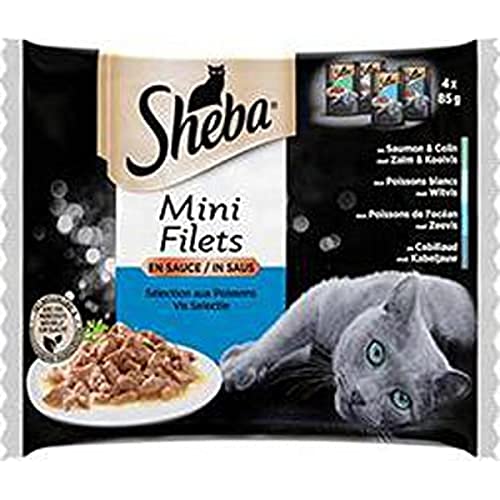 Sheba Frischebeutel Mini-Netze in weißer Fischsauce für Katzen 4 Beutel 85 g