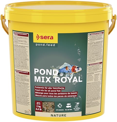 sera 07107 pond mix royal 10 Ltr.   Futtermischung aus Flocken Sticks und mit 7% Gammarus als Leckerbissen für alle Teichfische BZW. Goldfischfutter