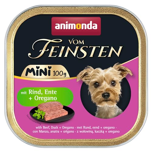 animonda Vom Feinsten Adult Mini - Leckeres Nassfutter für Hunde - Gut für kleine Rassen geeignet - mit Rind Ente Oregano - 32 x 100 g