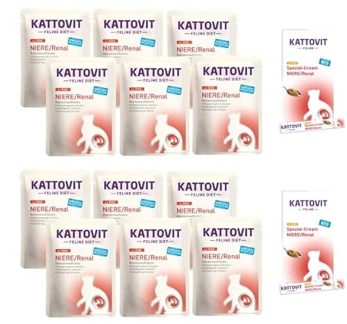 Kattovit Feline Diet Niere Renal Bundle 12plus2 Rind Nassfutter und Cream für Katzen Zur Unterstützung der Nierenfunktion alle Sorten