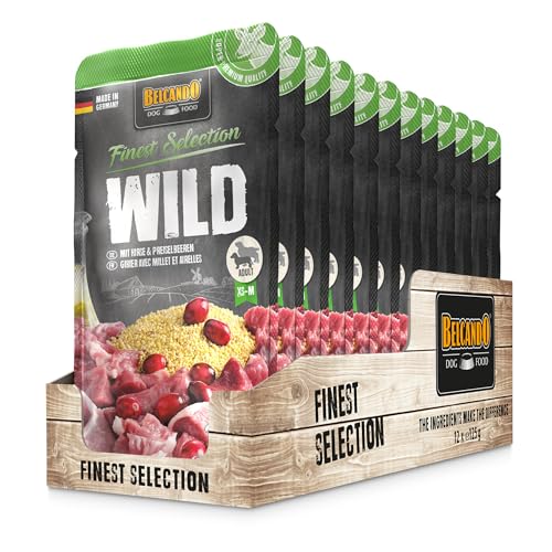 Belcando Frischebeutel 12x125g Wild mit Hirse Preiselbeeren Nassfutter für Hunde Feuchtfutter Alleinfutter im Einzelportionsbeutel