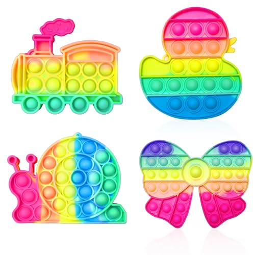 Steemjoey 4 PCS Push It and Pop Bubble Sensorisches Fidget Spielzeug Schnecke Zug Ente Silikon Fidget Toys Stressabbau Spielzeug Erwachsene und Kinder zu entlasten Angst