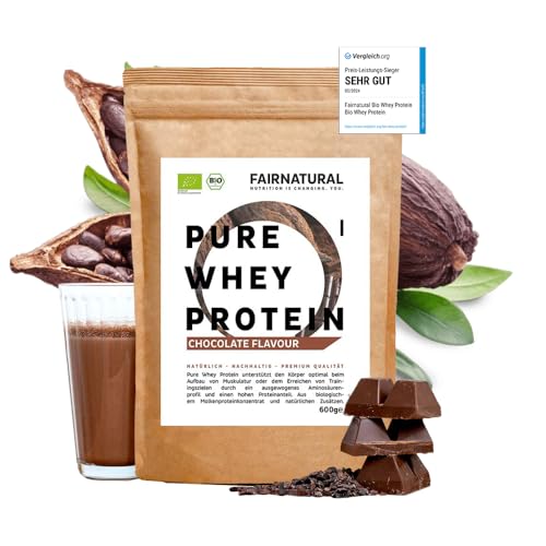 BIO WHEY Protein-Pulver Schoko ohne Chemie Regional aus Deutschland - Hochwertige Bio Eiweiß-Shakes 100% NATÜRLICH 600g Bio Eiweiß-Pulver Schokolade aus Premium Molkenprotein-Pulver ohne Soja