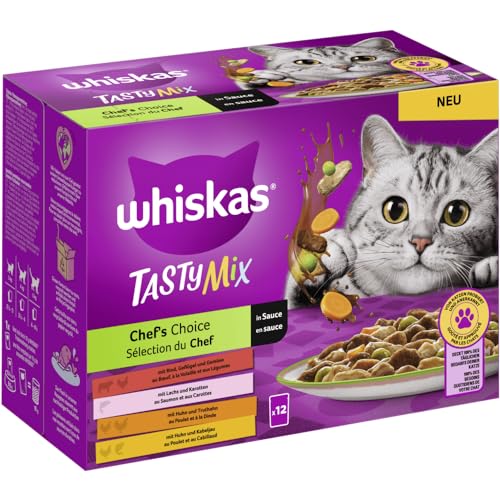 Whiskas Tasty Mix Chef s Choice Katzenfutter nass in Sauce 120 Portionsbeuteln 5-er Pack