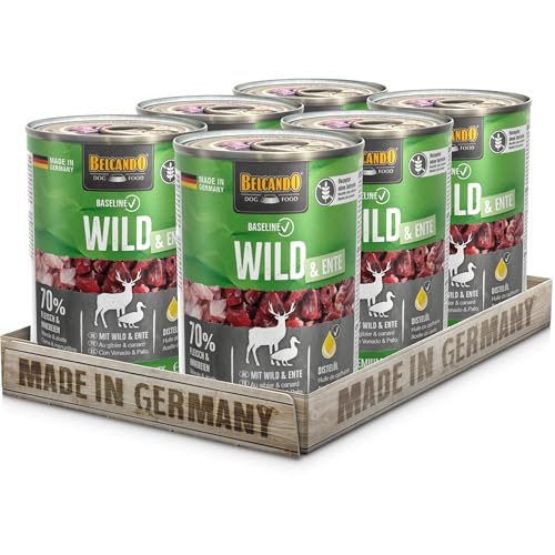 BELCANDO Baseline Nassfutter für Hunde Wild Ente 6X 400g Dose 70% Fleisch für ausgewachsene Hunde Hundefutter nass ohne Getreide Made in Germany