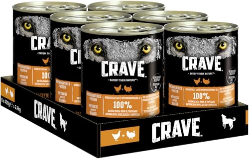 Crave Adult Hundenassfutter Pastete Truthahn Huhn 6 Dosen 6x400g Premium Hundefutter nass hohem Proteingehalt und ohne Getreide hergestellt 100 Prozent natürlichem Huhn Truthahn