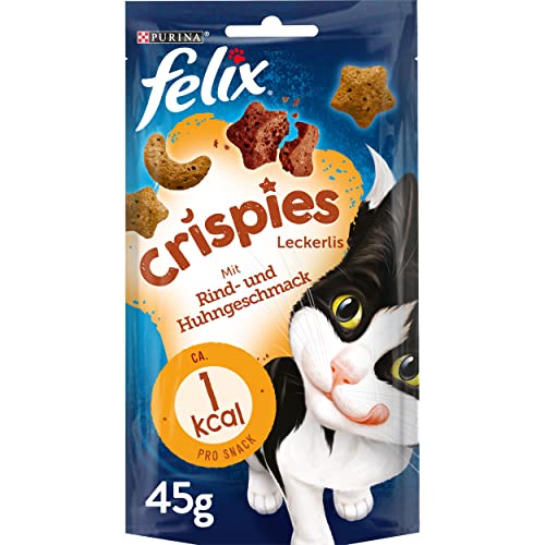 FELIX Crispies Katzensnack Knusper Leckerlie Rind  Huhngeschmack 8er Pack 8x 45g