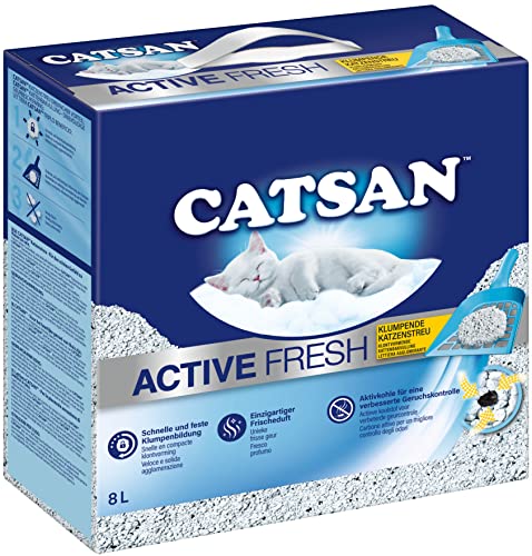 CATSAN Active Fresh Naturton Aktivkohle Effektive Bindung von Geruch und Feuchtigkeit 1x 8 Liter