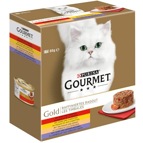 Gourmet Gold Raffiniertes Ragout Katzenfutter nass Sorten-Mix 12er Pack 12 x 8 Dosen 85g