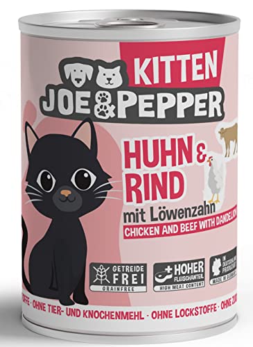 Joe Pepper getreidefreies Katzenfutter alle Sorten 6X 400g hoher Fleischanteil Keine künstlichen Zutaten Nassfutter Kitten Huhn Rind