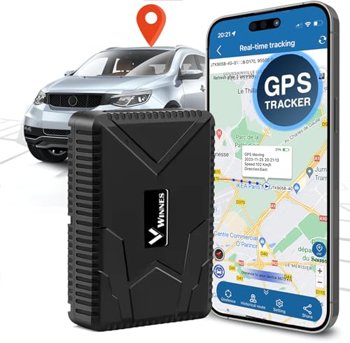 Winnes GPS Tracker 120 Tage Lange Standby-Zeit GPS Tracker Auto Ohne ABO mit kostenlose Apps Stark Magnetisch und IP65 Wasserdicht GPS Auto Finder Weltweite