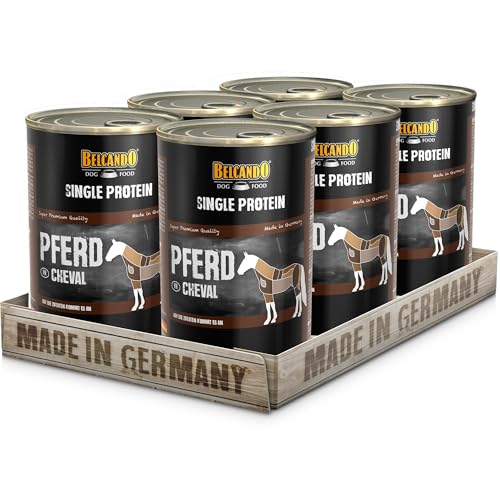 BELCANDO Single Protein Nassfutter für Hunde Pferd 6X 400g Dose sortenreines Hundefutter nass für alle Rassen Made in Germany