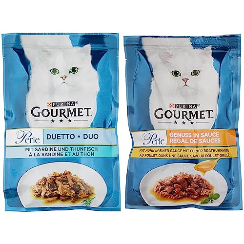 PURINA GOURMET Perle Duetto Katzenfutter nass mit Sardinen und Thunfisch 26er Pack 26 x 85g Perle Genuss in Sauce Katzenfutter nass mit Huhn 26er Pack 26 x 85g