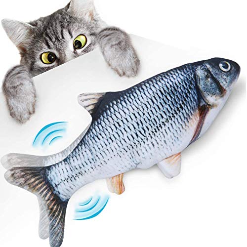 elloLife Elektrisch Spielzeug Fisch Katzenspielzeug Fisch Simulation mit USB Charge mit Katzenminze Kauen für Katze zu Spielen Beißen Kauen und Treten Interaktives Spielzeug für Haustiere