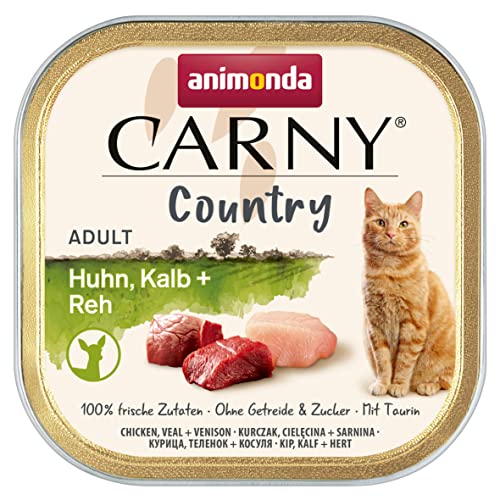 animonda Carny Adult Country Katzenfutter Nassfutter für Katzen in der praktischen Portionsschale mit Huhn Kalb Reh 32 x 100g