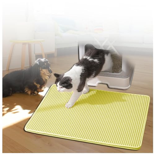 Katzenstreu Matte Katzenmatte Waben Doppelschicht Design Katzenstreumatte Katzenklo Urin-und Wasserdichtes Material Easy Clean Streukontrolle Katzenklomatte Yellow-M