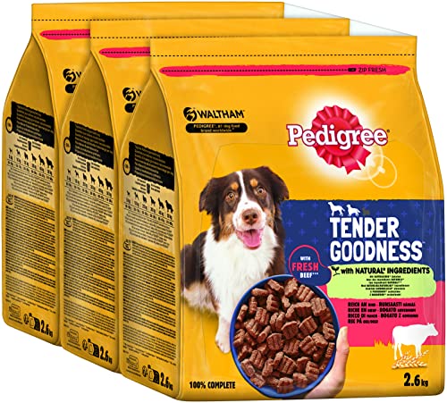 Pedigree Tender Goodness - Hundetrockenfutter mit Rind - für mittelgroße und große Hunde - 3 Packungen 3 x 2 6kg
