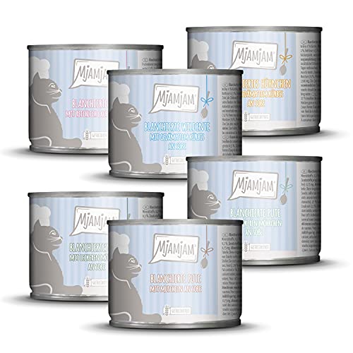 MjAMjAM - Premium Nassfutter für Katzen - Probierpaket I an Soße 6er Pack 6 x 185g getreidefrei mit extra viel Fleisch
