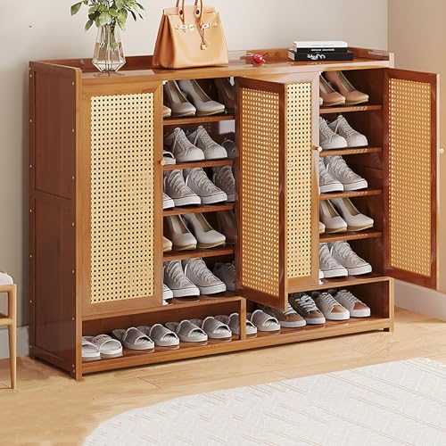 Schuhschrank aus Bambus mit großem verstellbarem verstecktem Schuhregal freistehend Schuhschrank für den Eingangsbereich 120 x 32 x 94 cm