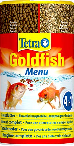 Tetra Goldfish Menu - 4in1 Fischfutter-Mix mit Crisps Flocken Granulat und Daphnien für alle Goldfische und andere Kaltwasserfische 250 ml Dose