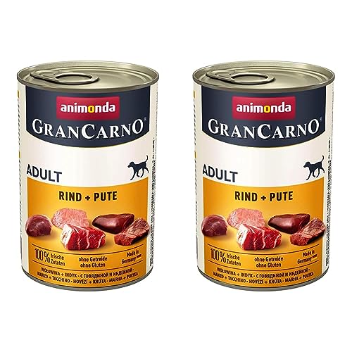 animonda Gran Carno Adult Hundefutter Nassfutter für Erwachsene Hunde Rind Pute 6 x 400 g Packung mit 2