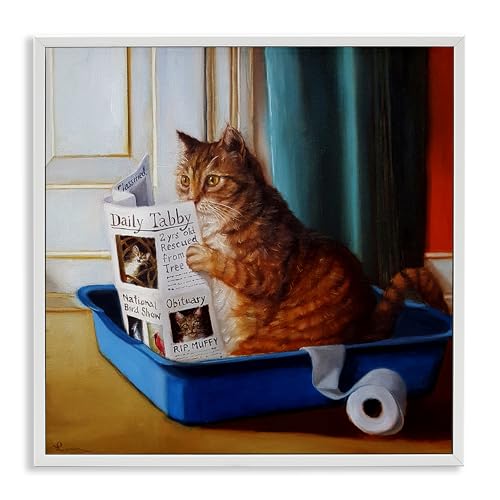 Stupell Industries Lucia Heffernan Katzentoilette mit lustigem Katzen Motiv Wandbild gerahmt Weiß mehrfarbig 17x17