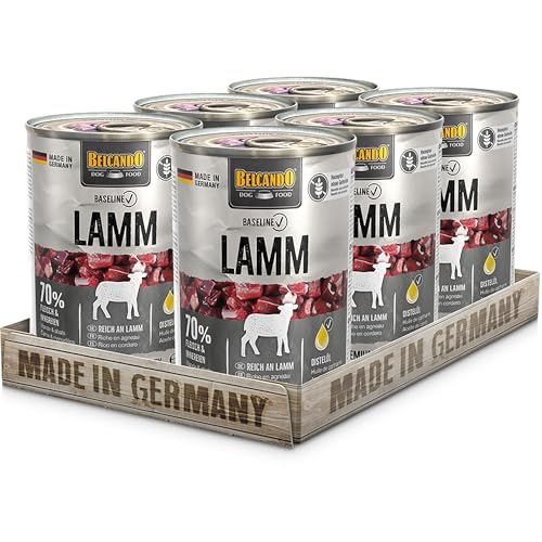 BELCANDO Baseline Nassfutter für Hunde Lamm 6X 400g Dose 70% Fleisch für ausgewachsene Hunde Hundefutter nass ohne Getreide Made in Germany