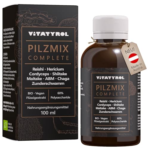 Vitatyrol Pilzmix Complete - BIO Pilz-Komplex mit 60% Polysacchariden pro Portion in flüssiger Form Reishi Igelstachelbart Cordyceps Maitake ABM Chaga Shiitake Zunderschwamm