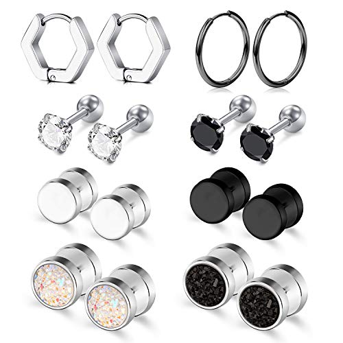 Rajnard 8 Paar ohrring Ohrring für Frauen Huggie Piercing CZ Fake Plug und Schwarz Farbe
