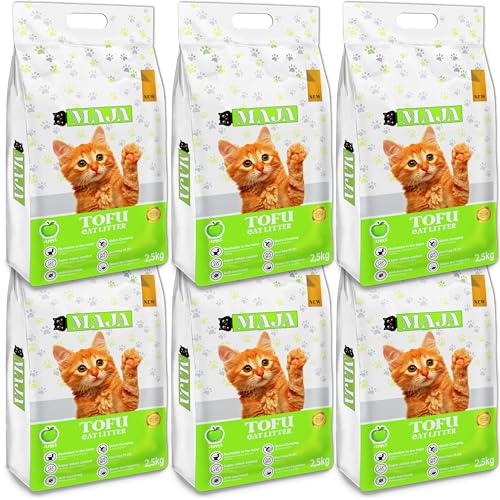 GLOBANI Tofu Katzenstreu mit Apfelaroma - 100% Natürliches Bio Premium Tofu Katzenstreu Stark klumpend für hygienische Katzentoiletten - Umweltfreundlich und sicher für Katzen und Nagetiere