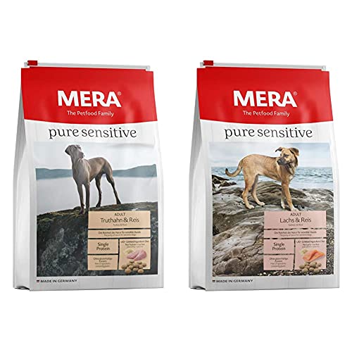 MERA Pure Sensitive Adult Truthahn und Reis Hundefutter Trockenfutter für die tägliche Ernährung nahrungssensibler Hunde Pure Sensitive Adult Lachs und Reis Hundefutter