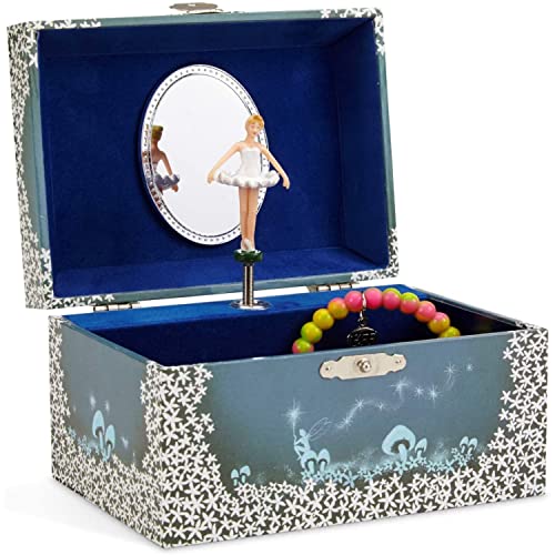 Jewelkeeper - Spieluhr Schmuckkästchen für Mädchen mit drehender Fee und Stern Design in Blau und Weiß - Schwanensee Melodie