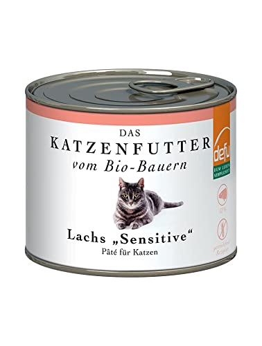 defu Katzenfutter 12 x 200 g Pate Bio Lachs Sensitive Alleinfuttermittel Premium Bio Nassfutter für Katzen