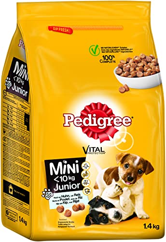 Pedigree Hundefutter Trockenfutter Junior Mini für kleine Hunde 10kg mit Huhn und Reis 6 Beutel 6 x 1 4kg