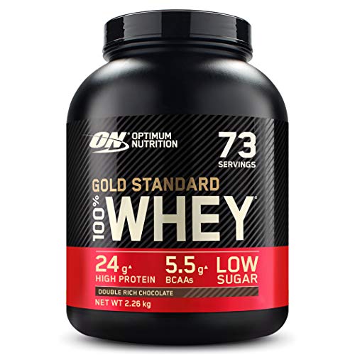 Optimum Nutrition ON Gold Standard Whey Eiweißpulver Muskelaufbau mit Glutamin und Aminosäuren natürlich enthaltene BCAA Double Rich Chocolate 73 Portionen 2.26 kg