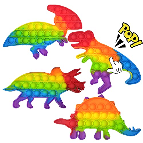 4 Stück Dinosaurier Toys Antistress Figetttoys Pack Dino Poppit Box Fitgetoys Figet Tiere Popets Regenbogen Sensory Spiel Günstig Original Fidgettoys
