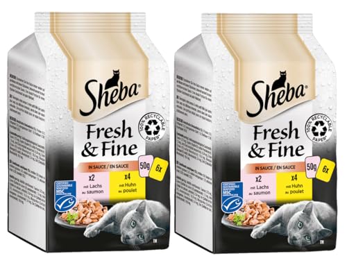 SHEBA Portionsbeutel Multipack Fresh Fine in Sauce - Verschiedene Geschmacksrichtungen 2x6x 50g Lachs Huhn