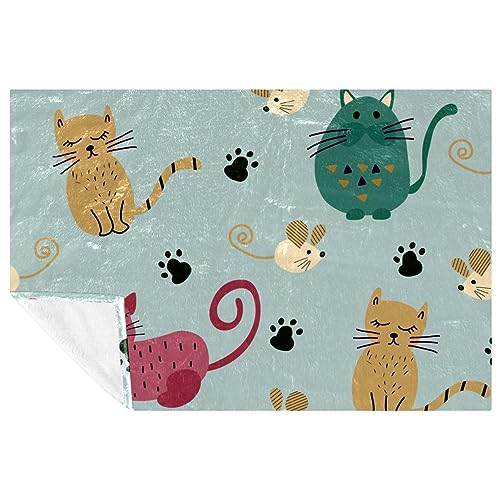 VAPOKF Süße Katzen- und Maus-Drucke weich warm gemütlich Decke Überwurf für Bett Couch Sofa Picknick Camping Strand 150 x 100 cm