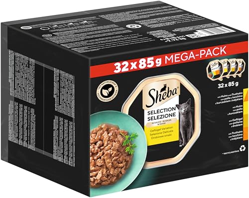 SHEBA Schale Nassfutter Multipack Selection in Sauce Geflügel Variation 32 x 85g