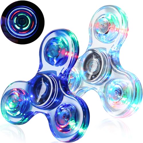 SCIONE 2 Stück Fidget Spinner Led Finger Spinner Kristall Finger Spielzeug Anti Stress Angst Party Geschenk für Kinder Blau Weiß