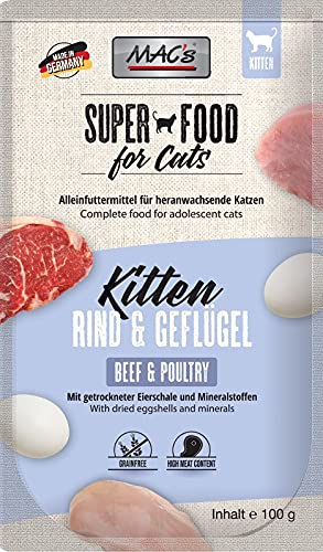 MAC s Cat Pouch Pack Kitten Rind Geflügel getreidefrei 12 x 100 g