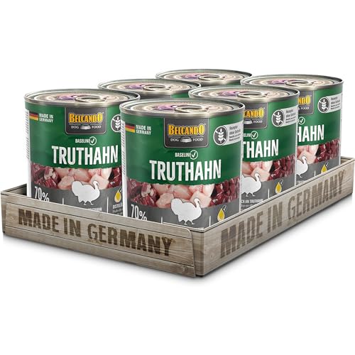 BELCANDO Baseline Nassfutter für Hunde Truthahn 6X 800g Dose 70% Fleisch für ausgewachsene Hunde Hundefutter nass ohne Getreide Made in Germany