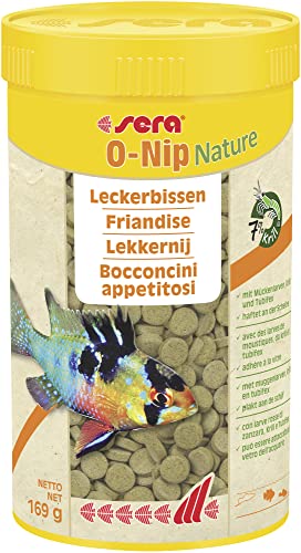 sera O-Nip Nature 265 Tabs 8.45 oz Complete Feed for all Ornamental Fish Adhesive Tablets Stick to the Aquarium Glass High Protein No Dyes Preservatives With Bloodworms Krill Tubifex