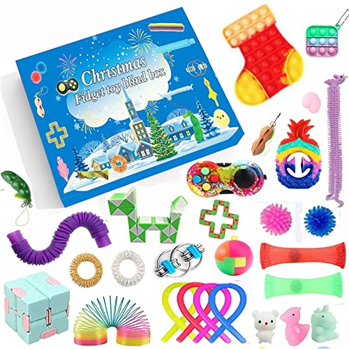 JUSHINI Weihnachts Countdown Adventskalender 2021 Kinder Sensory Zappelspielzeug Sets Popit Simple Dimple Fidget Toys Adventskalender Set Weihnachten Geschenkbox für Kinder HO-46