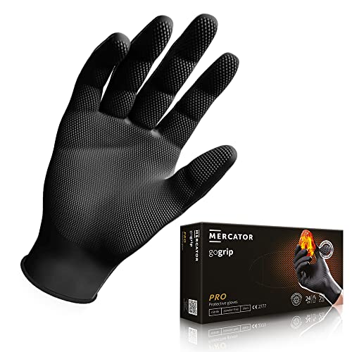 MERCATOR MEDICAL Black GoGrip Nitrilhandschuhe Größe XXL - 50 Stück Einweghandschuhe Schutzhandschuhe puderfrei latexfrei Nitrilhandschuhe 2x dicker Nitrilhandschuhe Diamanttextur