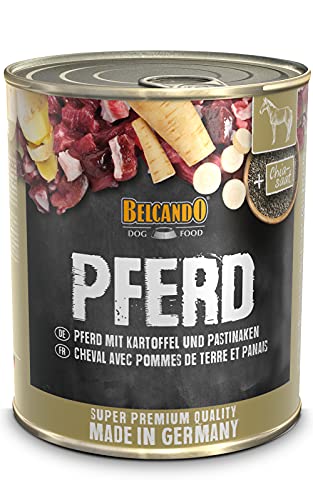 BELCANDO Nassfutter für Hunde Pferd mit Kartoffel 6X 800g Dose Hundefutter nass für alle Rassen Made in Germany